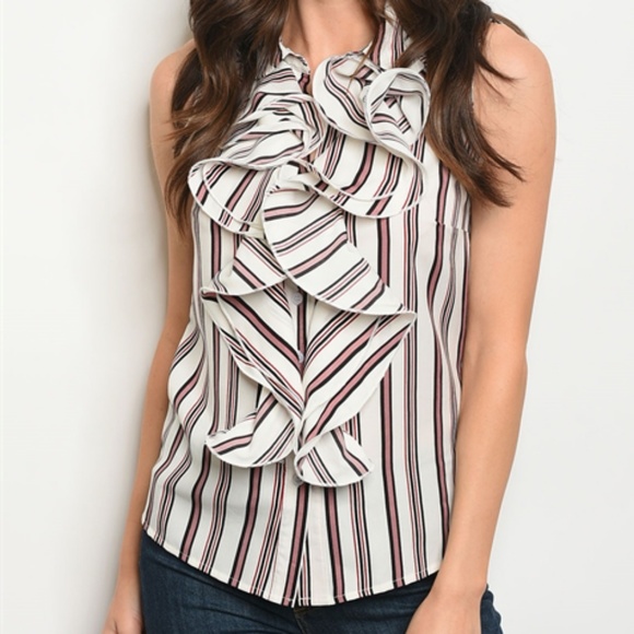 WHITE MAUVE STRIPES TOP - Picture 2 of 4